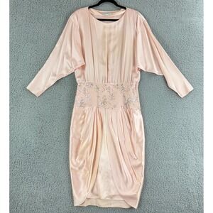 Liancarlo per Cache Silk Cocktail Dress Womens 4 Peach Vintage Sequin Batwing